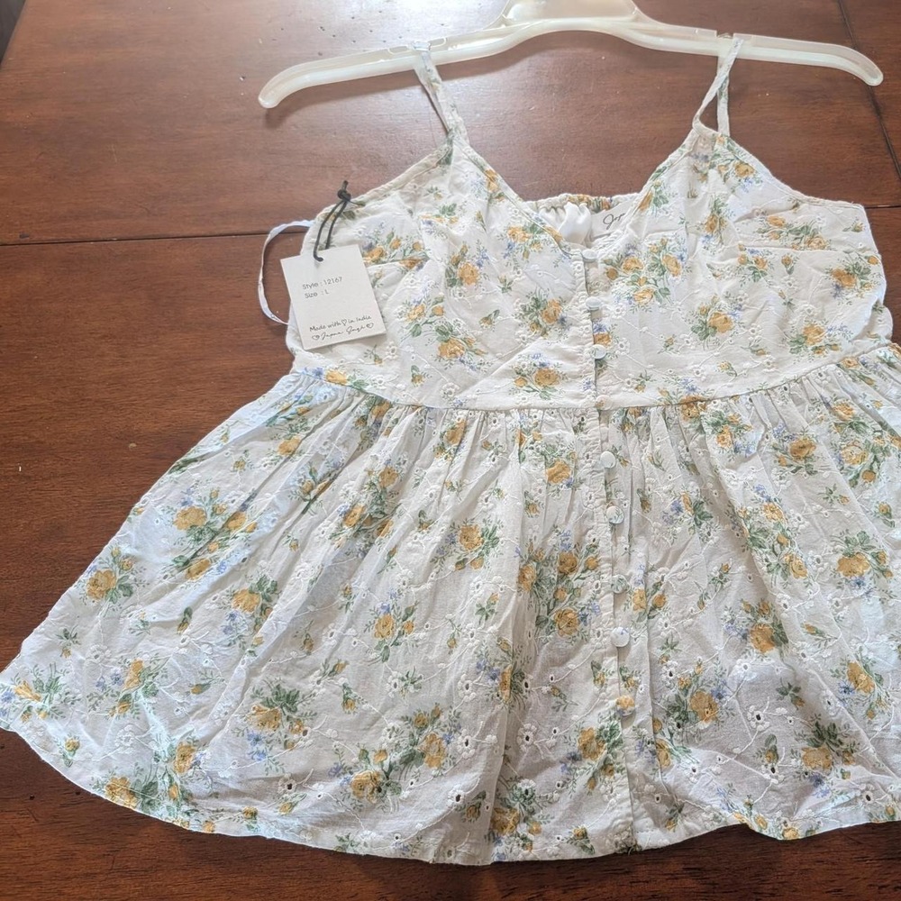 Japna Singh White Floral Eyelet Cami Camisole Top Babydoll Cotton 12167 L